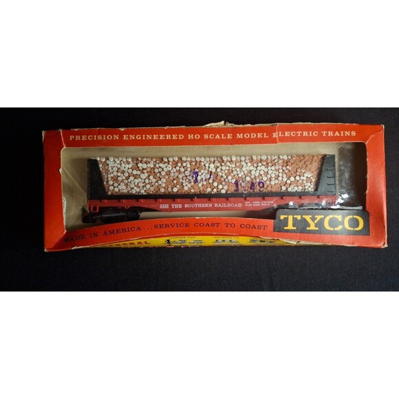 TYCO HO Scale Southern Railway 50' Flat Car w/ Pulpwood Load – Boxed – Vintage - Picture 5 of 10